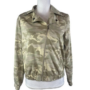 Nine West Zip Front Wind Breaker Jacket sz Extra Small Olive Green Cameo Zip